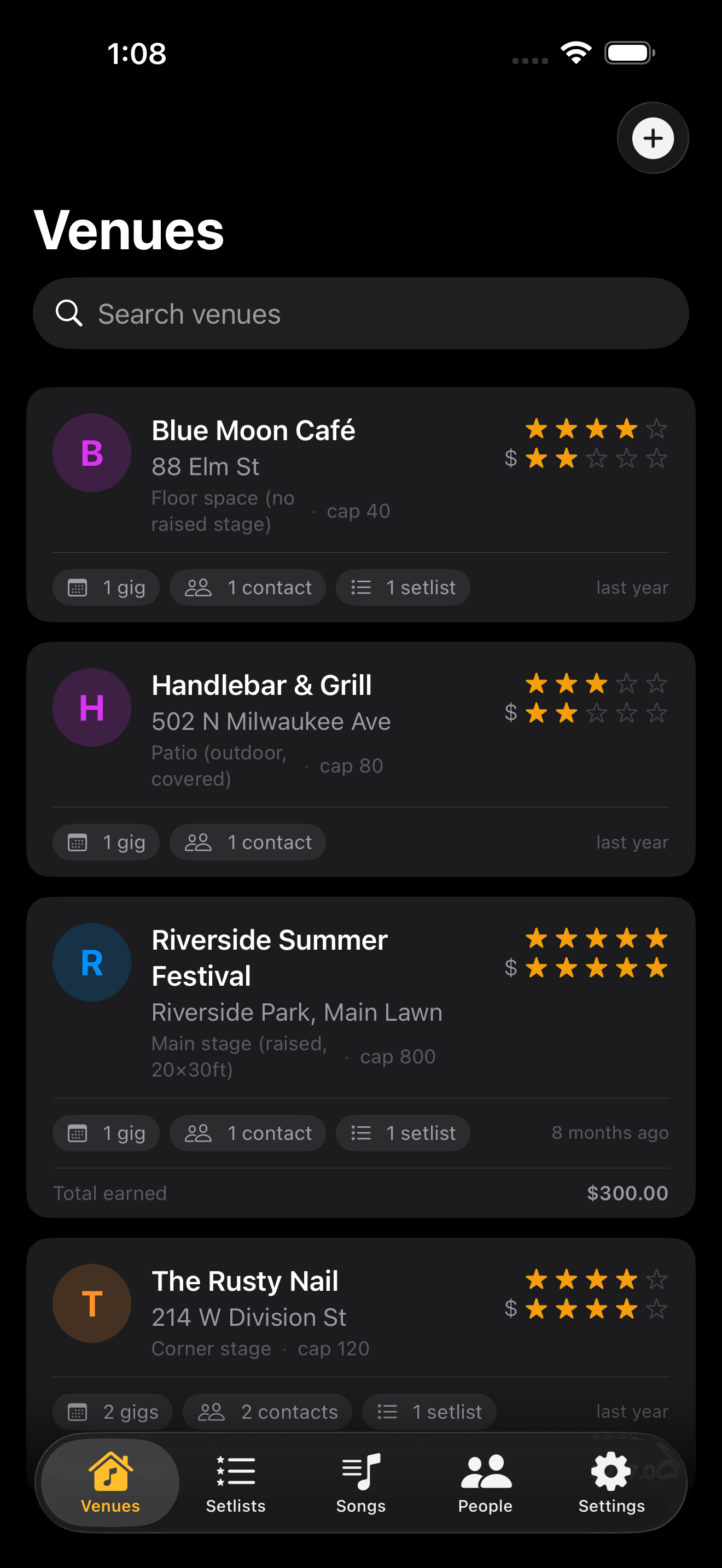 SoloAct venues list